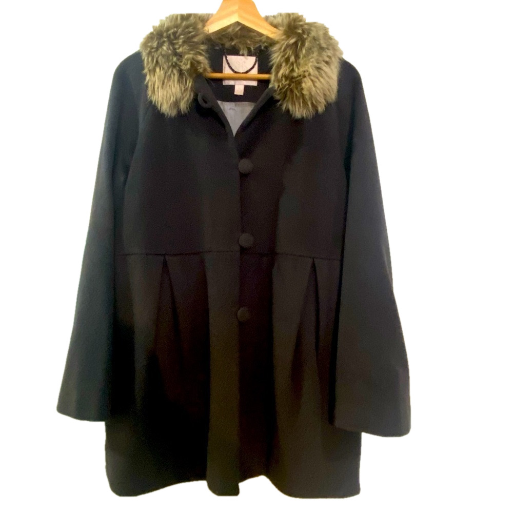 Rebecca Taylor grey coat with faux fur accent  collar